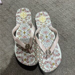 Tory Burch Floral Sandals - Pink and White